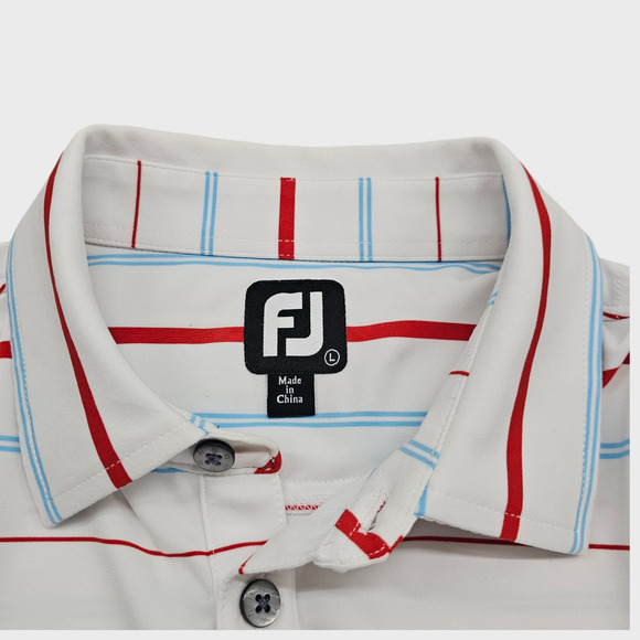 FootJoy Shirt Mens Large Golf Polo Stripes Plantation Course Edisto White Red - Picture 8 of 15